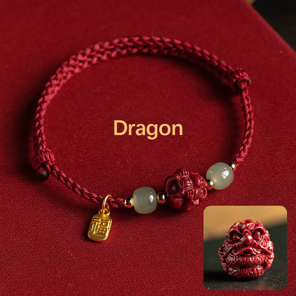 Cinnabar Hetian Jade Chinese Zodiac Bracelet – Dragon(Wrist Circumference 14-18cm), image 5, healing bracelet