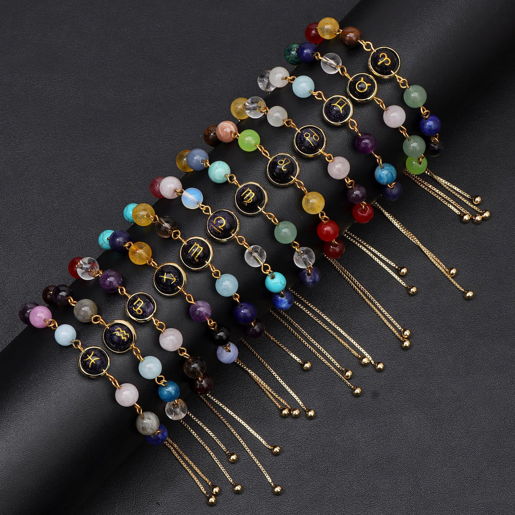 18K Gold Plated Zodiac Stone Bracelet – Cancer with gift box, constellation card and scattered crystals