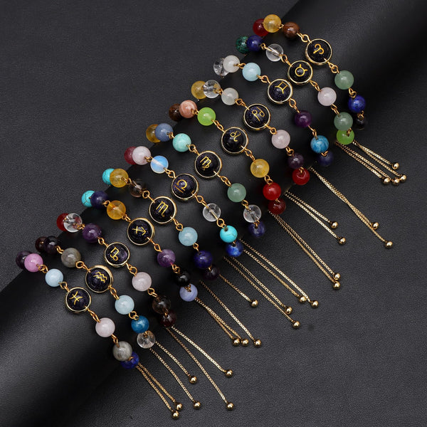 18K Gold Plated Zodiac Stone Bracelet – Cancer with gift box, constellation card and scattered crystals