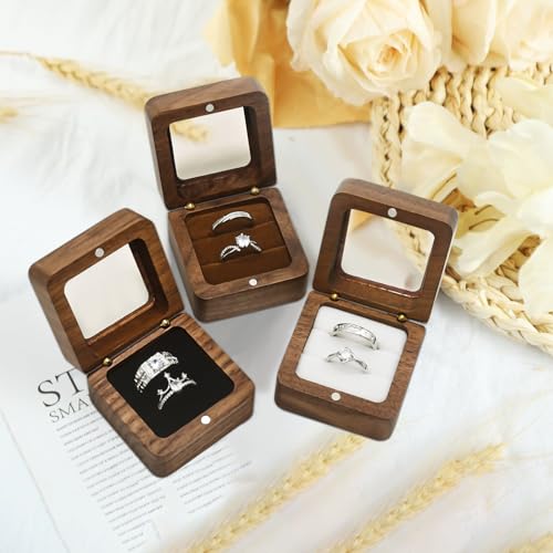 Walnut Wood Ring Box – close-up of magnetic closure mechanism and rounded corners, quality