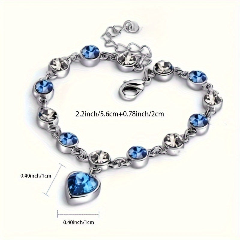 Heart of Ocean Bracelet – flat lay on white with adjustable chain and lobster clasp, 5.6cm+2cm extender