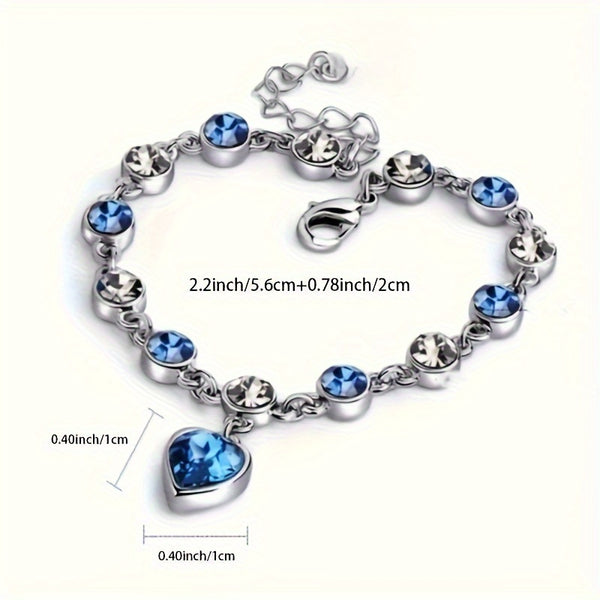 Heart of Ocean Bracelet – flat lay on white with adjustable chain and lobster clasp, 5.6cm+2cm extender
