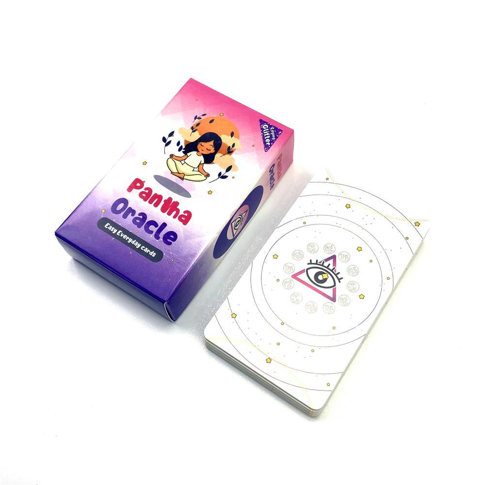 Trendy Tarot Deck – Deck in box with partial card fan showing illustrated faces, beginner tarot set