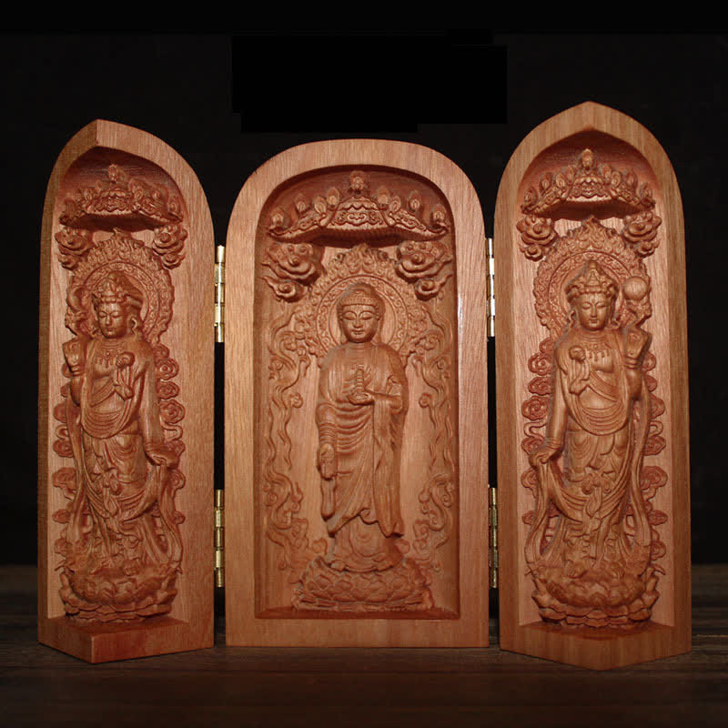 Cherry Wood Buddha – standing Kwan Yin, home meditation decor
