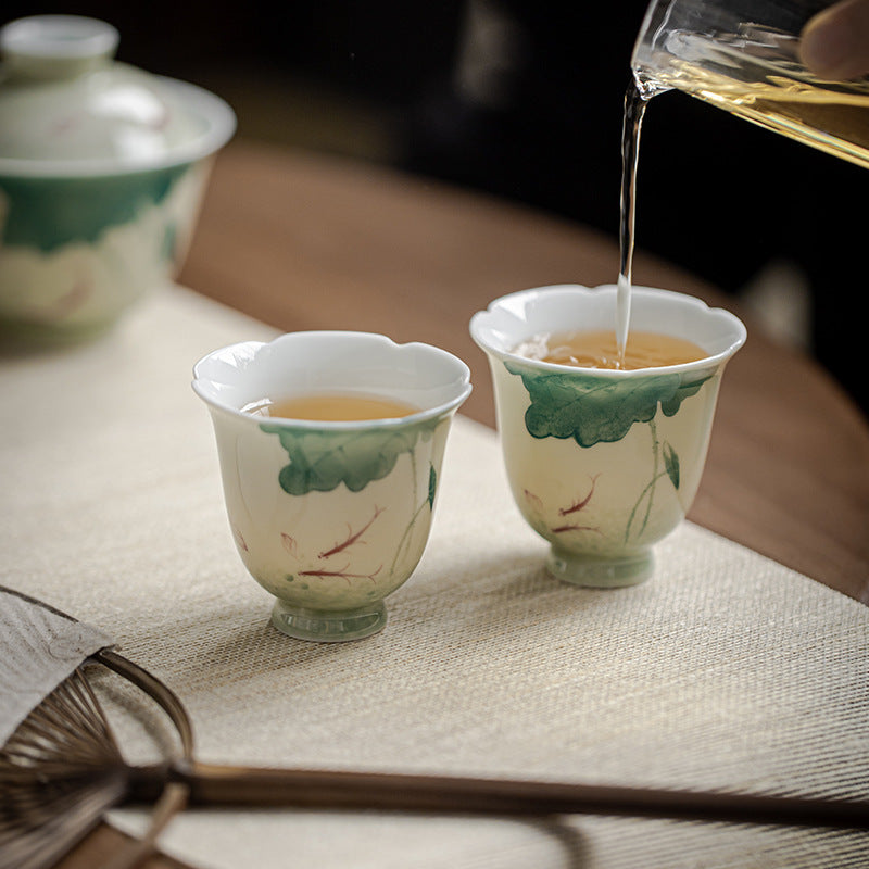 Koi Lotus Teacup – Handle detail and curved body profile, oriental cup