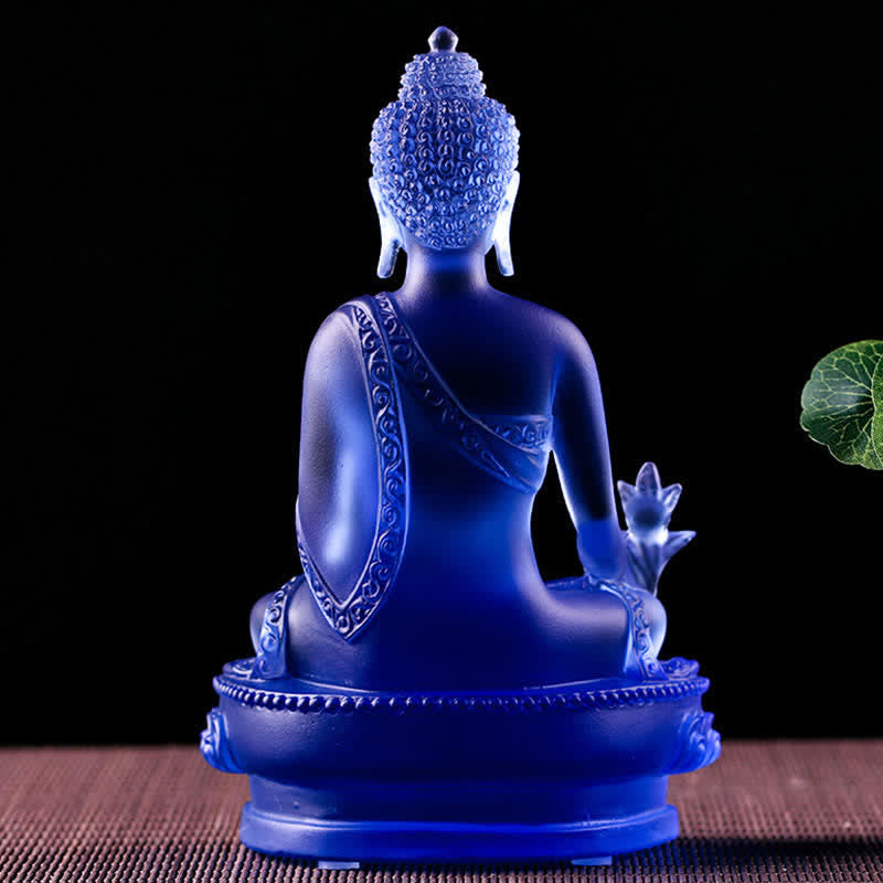 Medicine Buddha Liuli Crystal Statue Handmade Home Office Decoration – gradient color liuli crystal, light-catching office ce