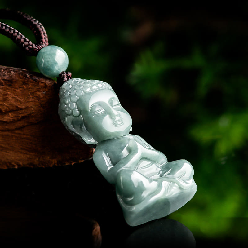 Natural Jade Meditation Buddha Amulet Necklace Serenity Pendant – translucent natural jade pendant, authentic gemstone neckla