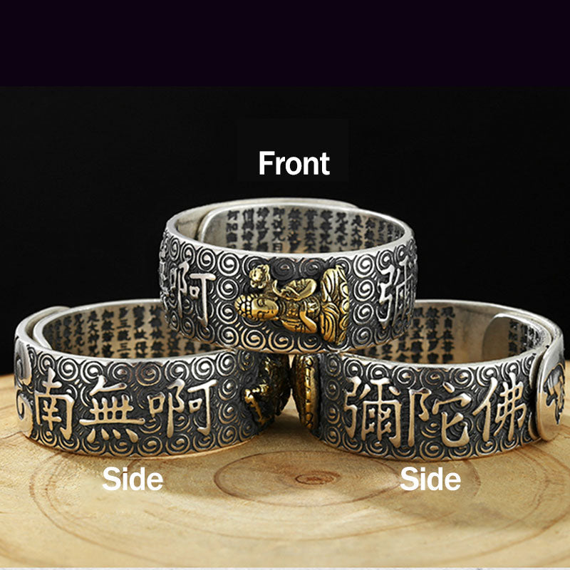 Natal Buddha Ring - Three rings multi-angle on wood slice front and side views, Fortune