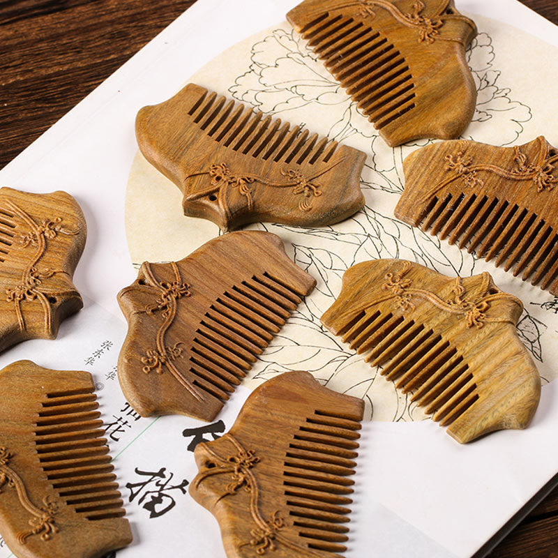 Green Sandalwood Flower Engraved Comb, image 8