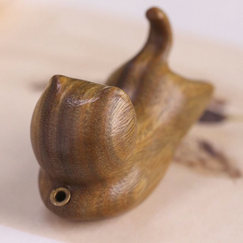 Green Sandalwood Cat Incense Burner - Back view of arched cat with raised tail