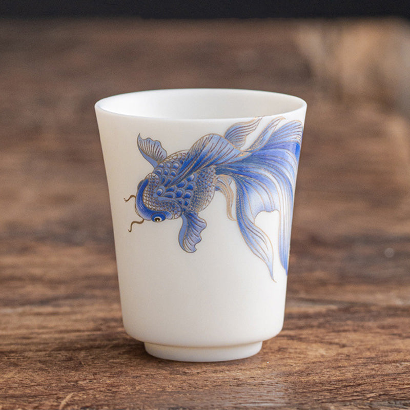 Koi Fish Ceramic Cup - flowing water and koi fish design wrapping around cup body