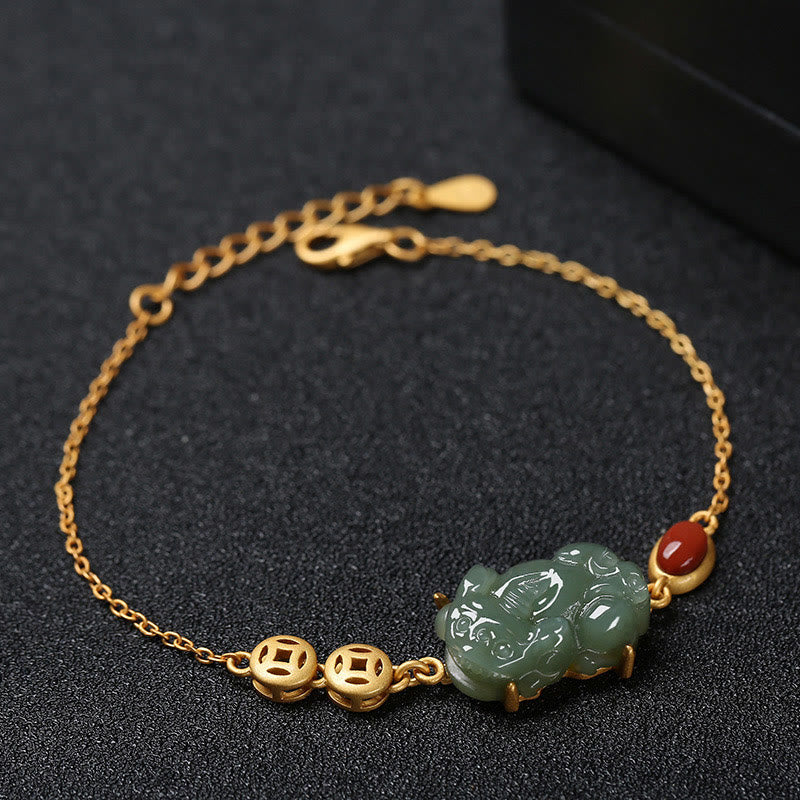 Cyan Jade Red Agate PiXiu Bracelet – Cyan Jade(Success♥Healing), image 1, healing bracelet