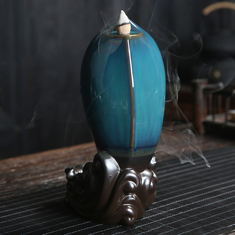 Waterfall Incense Burner – Turquoise tiers with koi fish, Calming