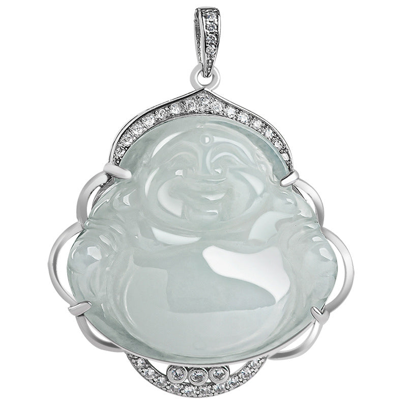 Green Jade Buddha – natural stone translucence, spiritual pendant