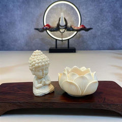 Mini Ivory Fruit Buddha Lotus Serenity Desk Decoration – Compact ivory-fruit sage with gentle smile, tranquil office accent