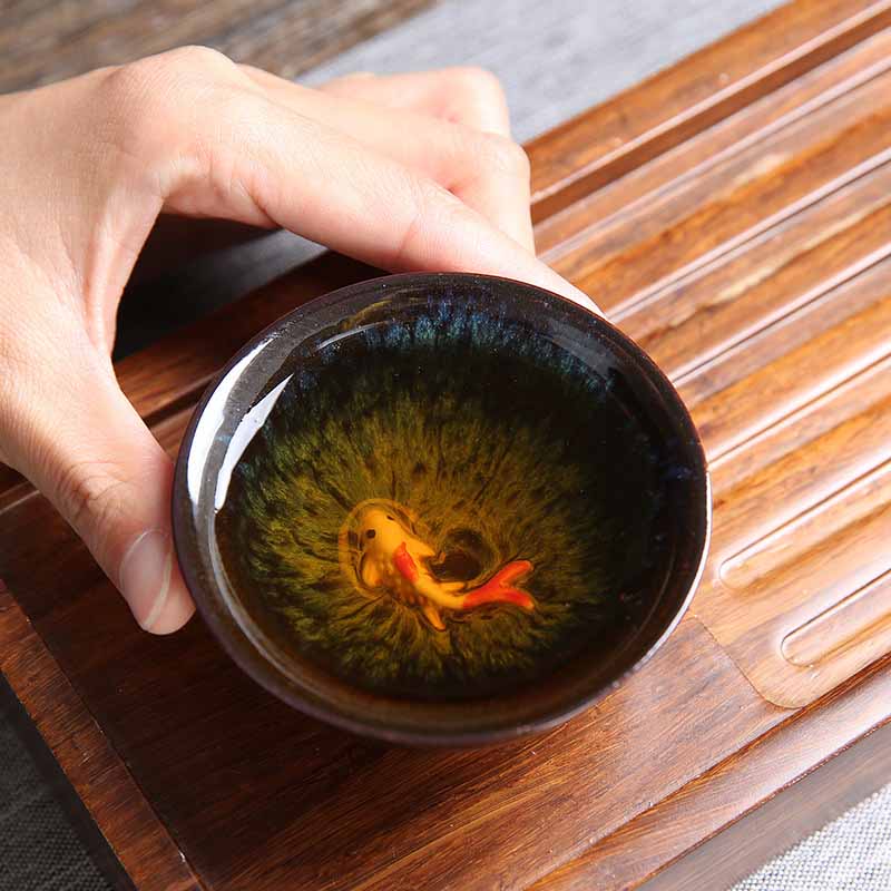 Koi Fish Blue Kiln Jianzhan Ceramic Teacup Kung Fu Tea 75ml – interior glaze, tea drinking