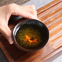 Koi Fish Blue Kiln Jianzhan Ceramic Teacup Kung Fu Tea 75ml – interior glaze, tea drinking
