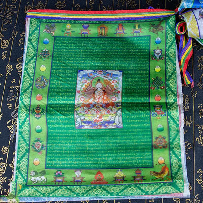 Tibetan Prayer Flag 5 Colors Windhorse Outdoor – Auspicious symbols including dragon tiger snow lion garuda, Tibetan myth