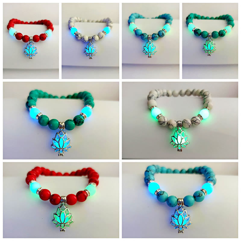 Pulsera de protección de loto con turquesa tibetana luminiscente