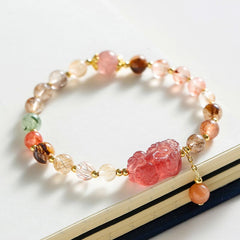 Rutilated Quartz Strawberry Quartz PiXiu Bracelet, image 2, healing bracelet