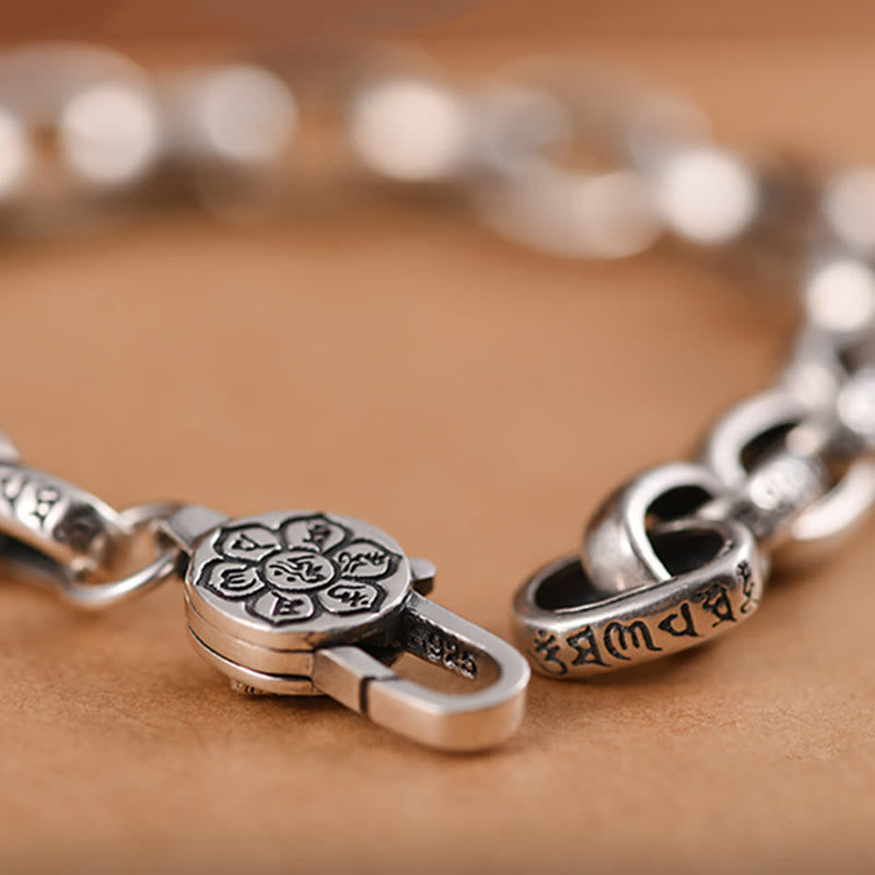 Double Dorje Wisdom Bracelet - Lotus flower clasp detail with oxidized silver finish, meditation jewelry