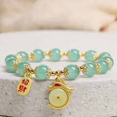 Red Agate Aventurine Dragon Bracelet – Aventurine beads with gold rabbit and wealth charm on stone, Lucky