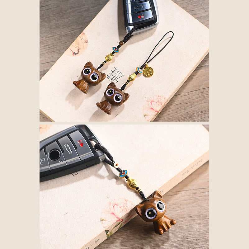 Green Sandalwood Phone Charm – paired with phone case, lucky cat koi fish styling