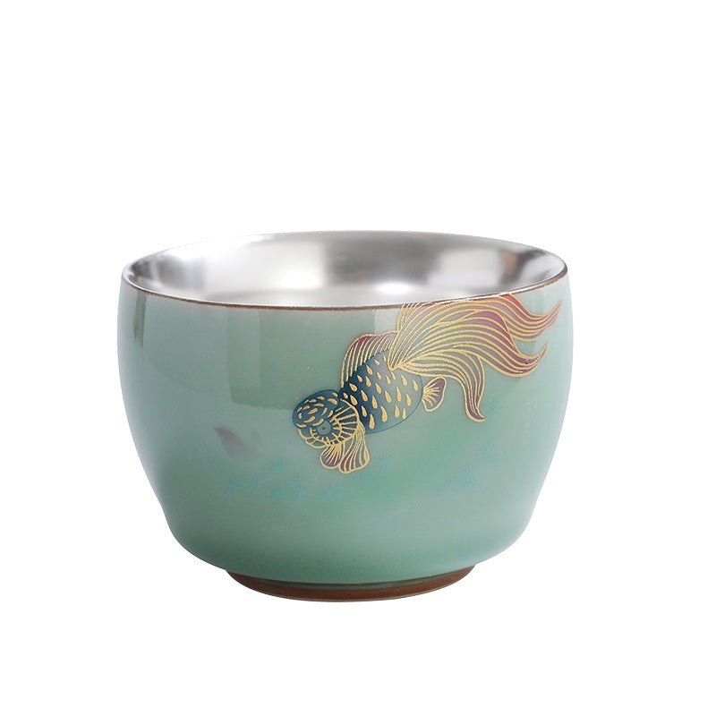 Butterfly Koi Fish Teacup – rim close-up with delicate painted border, tea cup