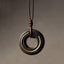 Wooden Pendant Necklace - dark wood circle with brass inlay on brown cord, artisan men's jewelry