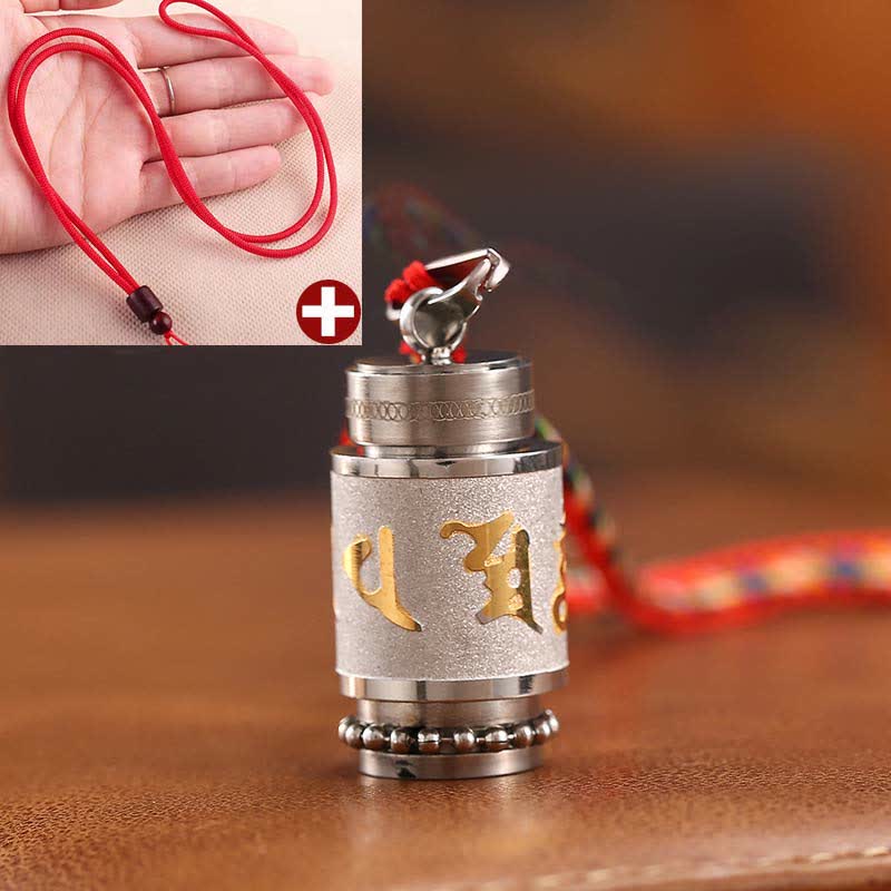Om Mani Padme Hum Amulet – Silver pendant, wooden bead cord, hand demonstration, necklace