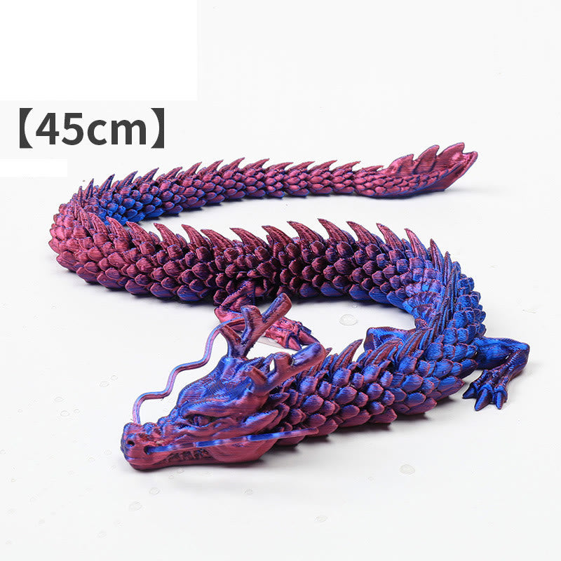 Feng Shui 3D Dragon - Metallic navy dragon climbing rock in aquarium with tetra fish, protective decor