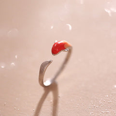 Copper Koi Fish Adjustable Ring – close-up of engraved koi fish on copper band showing warm metal tones