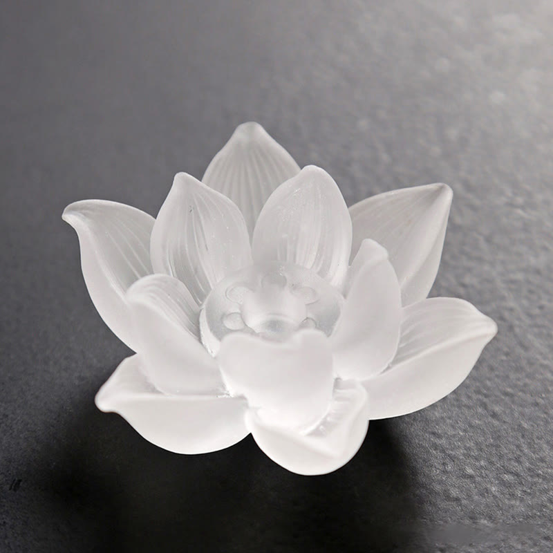 Lotus Liuli Incense Burner – frosted bloom detail on dark stone, Elegant