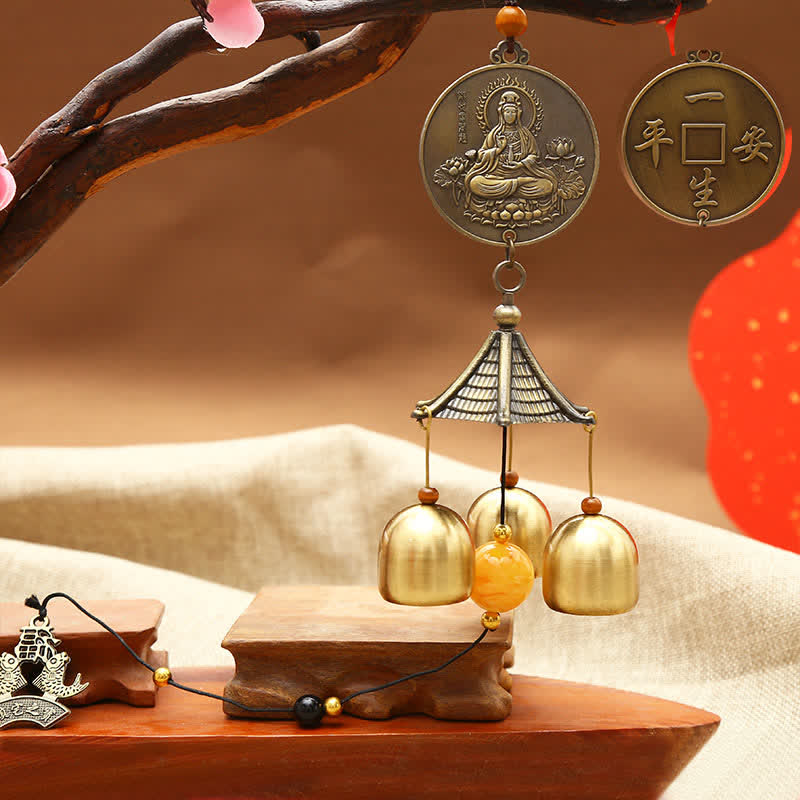 Feng Shui Copper Koi Fish Bagua Kirin Wind Chime Wall Hanging Ornament – full length view, prosperity