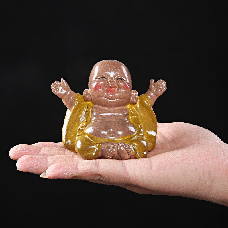 Color Changing Laughing Buddha Tea Pet – Rich golden to amber transition, lucky tea table accessory