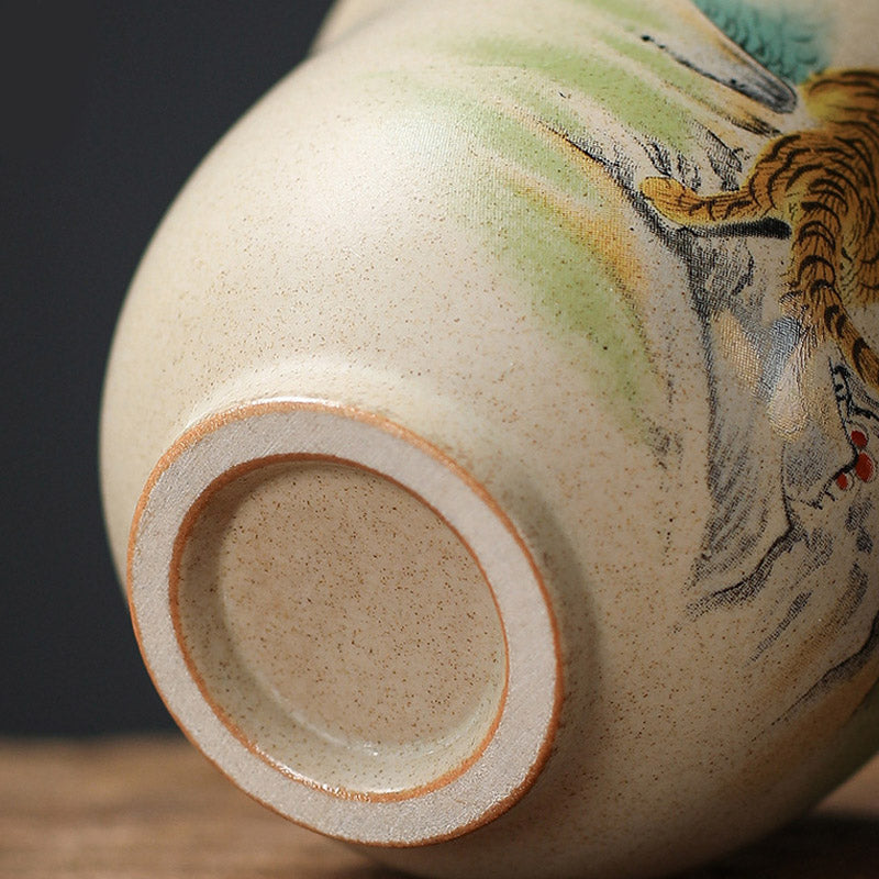 Chinese Zodiac Ceramic Teacup - foot ring detail of hand-painted stoneware cup, terracotta base