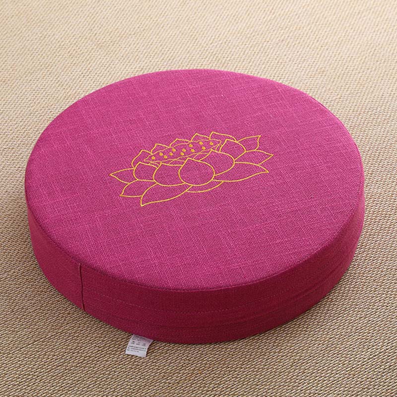 Magenta Lotus Zafu - Gold embroidered lotus on fuchsia linen meditation cushion, vibrant