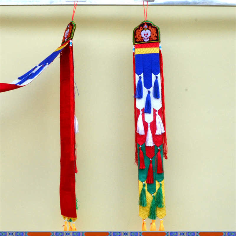 Lotus Auspicious Wall Art – Color-blocked darchor banner with tiered silk tassels, Zen focus