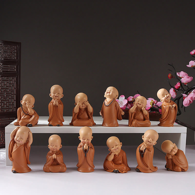 Mini Praying Monk Decor – small resin monk in meditation pose with orange robe, zen figurine