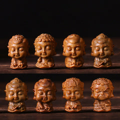 Chinese Zodiac Green Sandalwood Buddha – eight zodiac deity figurines in two rows, Complete collection