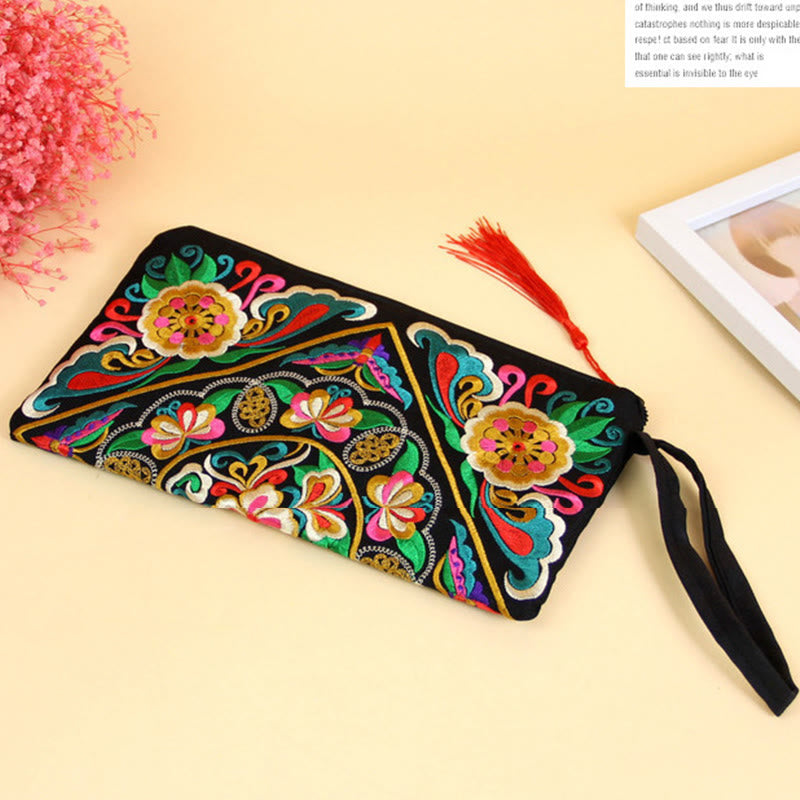 Dragon Butterfly Embroidery Wallet - Diagonal clutch with scrolling vine embroidery, Colorful