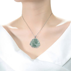 Laughing Buddha Natural Jade Luck Necklace Titanium Steel – Polished natural jade pendant with modern titanium setting