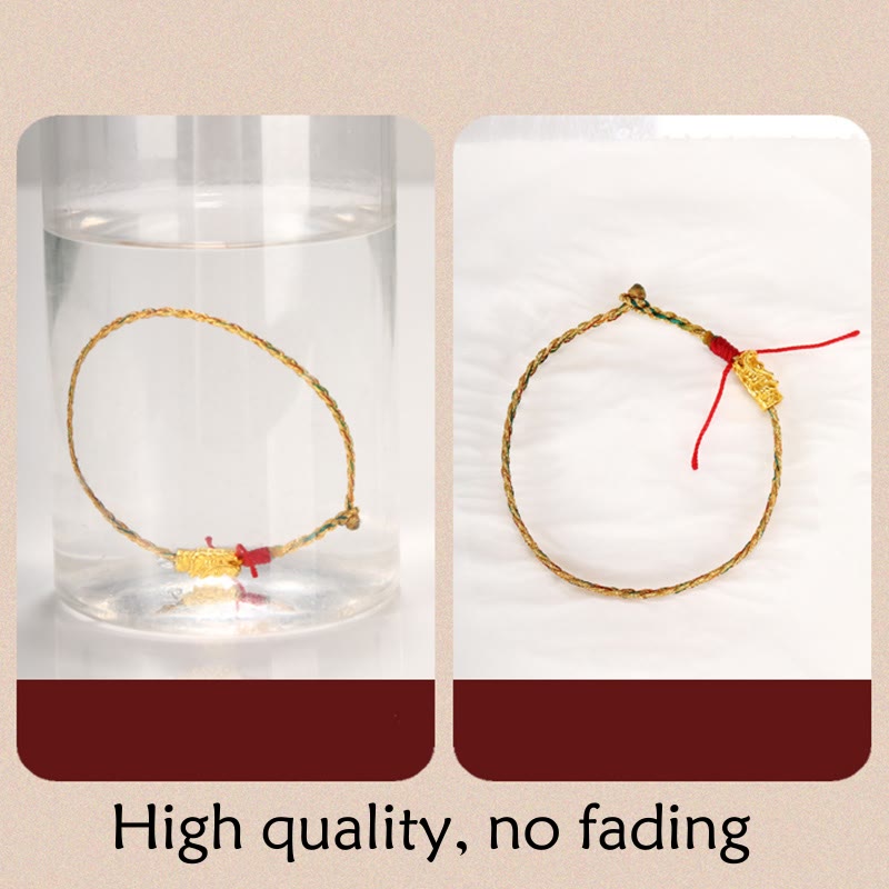Colorful Dragon Carved Braided Bracelet – Water resistance test and flat lay dual panel, Durable