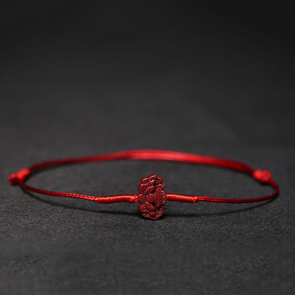 Cinnabar PiXiu Lotus Koi Fish Blessing Braid Bracelet – twin koi fish cinnabar charm on red cord, prosperity abundance feng shui symbol
