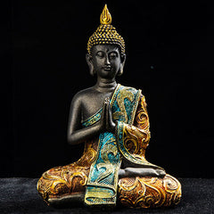 Buddha FengShui Resin Decoration – Black gold Thai Buddha in prayer pose, closeup front