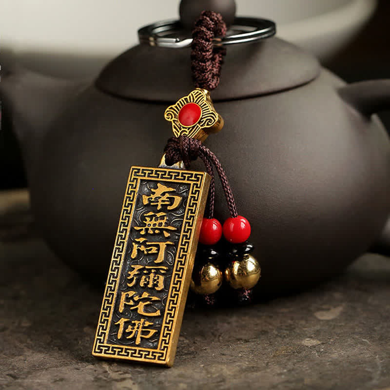 Namo Amitabha Peace Blessing Keychain – Elegant Amitabha Buddha keyring with sacred mantra engraving, spiritual gift