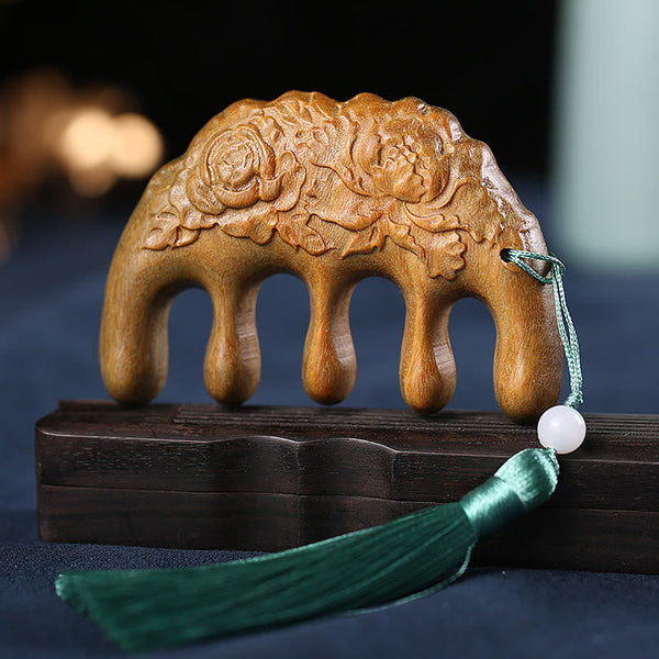 Green Sandalwood Koi & Lotus Tassel Comb, image 19