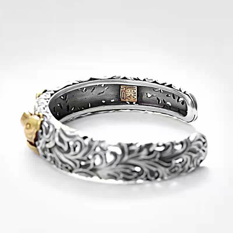 Koi Fish Grass Pattern Bracelet - worn on wrist showing fit and size, Chinese lucky jewelry