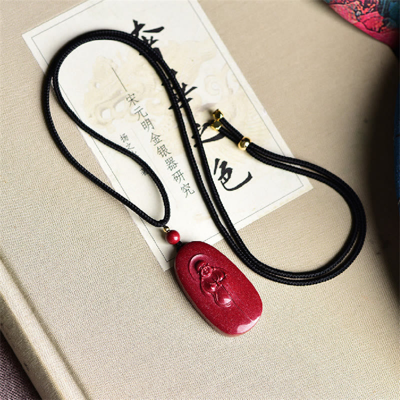 Natural Jade Laughing Buddha Necklace – back side flat polished, smooth against skin comfort