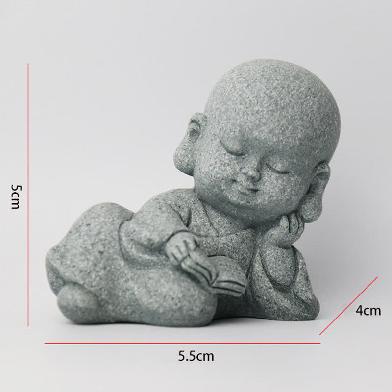 Meditation Monk Statue - Reading monk figurine with size dimensions 5cm by 5.5cm detail
